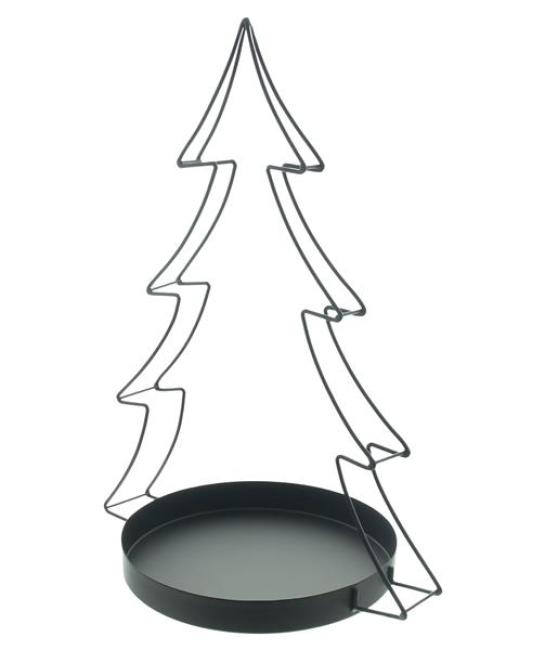 Preview: Dekoschale "Tannenbaum" aus Metall, schwarz, Deko-Tablett Ø 25 cm mit Baum Silhoutte, 49 cm hoch, Obstschale, Obstkorb