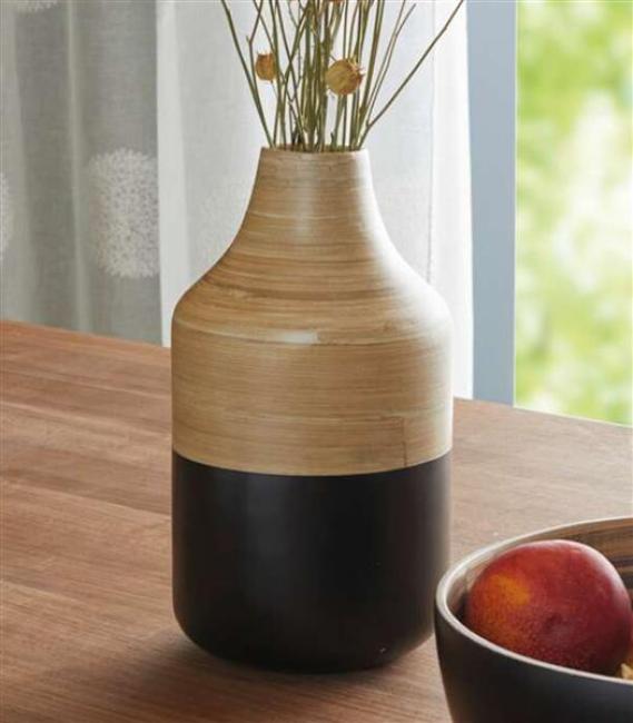Preview: Dekovase "Black Bamboo" aus Bambus, natur & schwarz, Blumenvase 24 cm hoch, Vase für Trockenblumen, Gräser, Äste