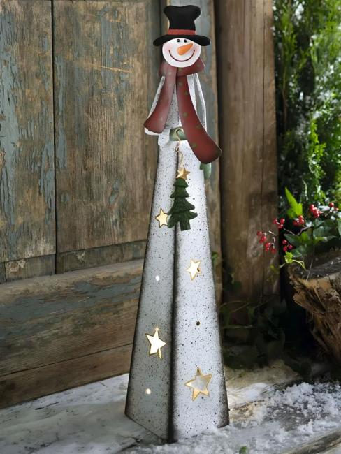 Winterdeko "Schneemann" aus Metall, Teelichthalter, 70 cm hoch, Outdoor Weihnachtsdeko, Gartendeko