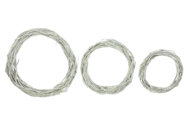 Preview: 3x Dekokranz "White" aus Rattan, weiß, Holzkranz, Rattankranz, Kranz Rohling 20 + 25 + 30 cm