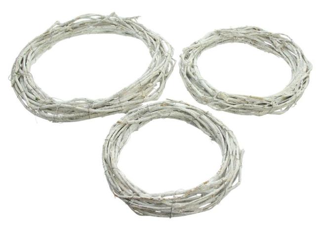 3x Dekokranz "White" aus Rattan, weiß, Holzkranz, Rattankranz, Kranz Rohling 20 + 25 + 30 cm