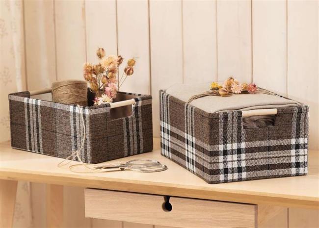 Preview: 2x Aufbewahrungsbox "Karo" Aufbewahrungskorb aus Textil 31x21 cm & 35x24 cm, Organizer Körbe