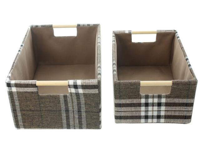 Preview: 2x Aufbewahrungsbox "Karo" Aufbewahrungskorb aus Textil 31x21 cm & 35x24 cm, Organizer Körbe