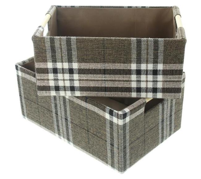 Preview: 2x Aufbewahrungsbox "Karo" Aufbewahrungskorb aus Textil 31x21 cm & 35x24 cm, Organizer Körbe