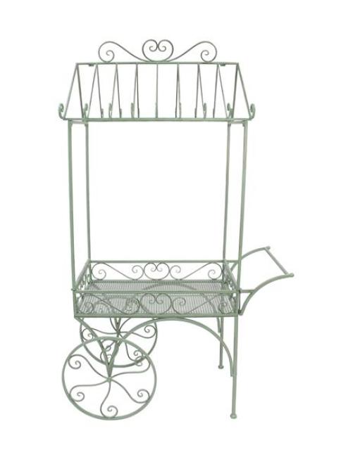 großer Deko Servierwagen "Vintage" aus Metall, mintgrün, 108x56 cm, 180 cm hoch, Barwagen, Teewagen, Getränkewagen