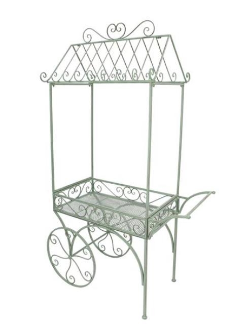 großer Deko Servierwagen "Vintage" aus Metall, mintgrün, 108x56 cm, 180 cm hoch, Barwagen, Teewagen, Getränkewagen