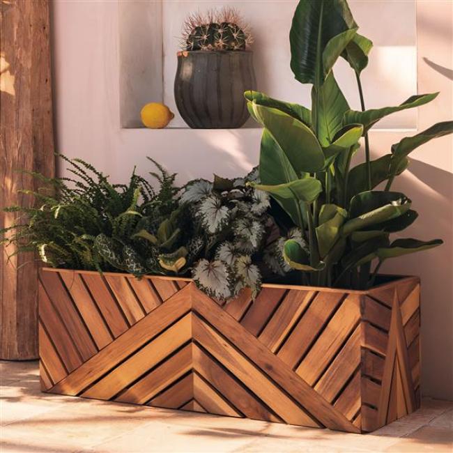 Preview: Blumenkasten "Recycling Wood" Pflanzkasten aus recyceltem Holz, braun, 82 cm lang, Balkonkasten mit Einsatz, Blumenkübel
