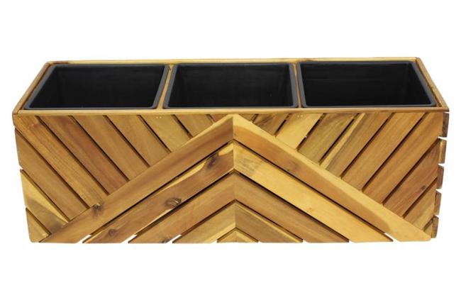 Preview: Blumenkasten "Recycling Wood" Pflanzkasten aus recyceltem Holz, braun, 82 cm lang, Balkonkasten mit Einsatz, Blumenkübel