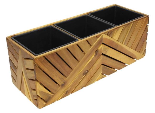 Preview: Blumenkasten "Recycling Wood" Pflanzkasten aus recyceltem Holz, braun, 82 cm lang, Balkonkasten mit Einsatz, Blumenkübel