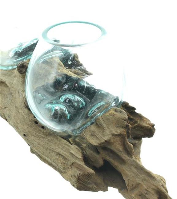 Wandvase "Wurzelholz" Wandboard mit 3 Glasvasen, 56 cm lang, Handarbeit von Bali, Unikat, Wand-Windlicht, Teelichthalter