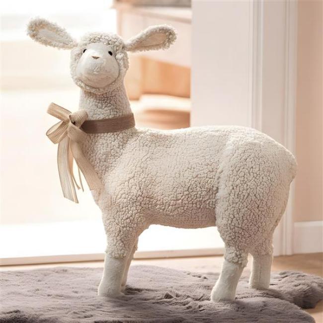 Preview: Dekofigur "Schaf" 56 cm groß, Osterdeko mit Teddyfell, Wohnzimmer Deko Figur für Ostern
