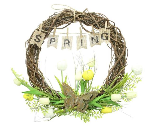 Preview: Kranz "Spring" Frühlingskranz aus Zweigen, Ø 45 cm groß, mit Tulpen & Gräsern aus Kunststoff, Dekokranz, Wandkranz, Türkranz