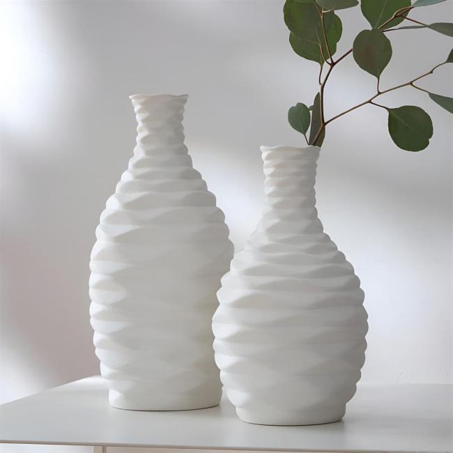 2x Dekovase "White" aus Porzellan, creme-weiß, 24 + 28 cm hoch, Blumenvase, Vasen-Set, Tischvase