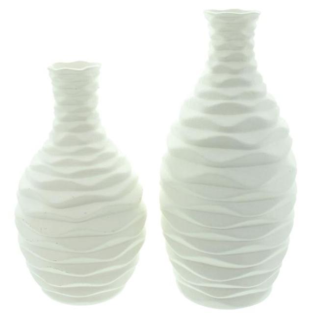 Preview: 2x Dekovase "White" aus Porzellan, creme-weiß, 24 + 28 cm hoch, Blumenvase, Vasen-Set, Tischvase
