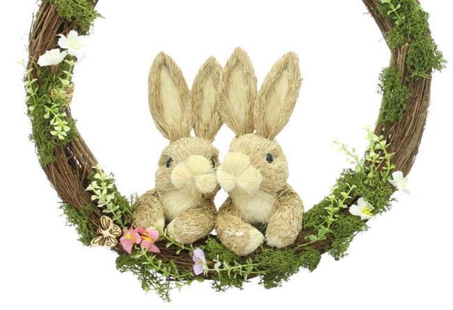 großer Kranz "Hasenpärchen" Ø 40 cm, Osterkranz aus Reisig, Dekokranz mit Osterhasen aus Stroh, Türkranz, Osterdeko, Naturkranz