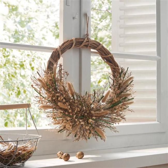 Preview: großer Kranz "Trockenblumen" aus Rattan, Blumen & Gräser, Dekokranz Ø 40 cm, Rattankranz, Wandkranz, Türkranz