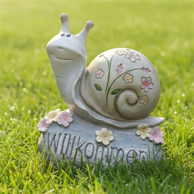 Preview: Dekofigur Schnecke "Willkommen" niedliche Gartendeko, Outdoor Balkon Deko, Gartendekoration wetterfest