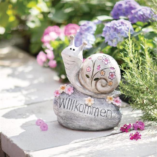 Preview: Dekofigur Schnecke "Willkommen" niedliche Gartendeko, Outdoor Balkon Deko, Gartendekoration wetterfest