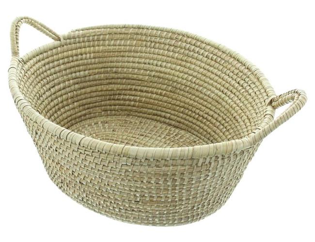 Aufbewahrungskorb "Kaisa" Flechtkorb aus Gras, 55x44 cm groß, oval, Wäschekorb, Kaminholzkorb für Wohnzimmer
