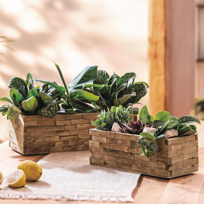 2x Pflanzkasten "Puro" aus recyceltem Holz, Blumenkasten, Pflanzentopf für Zimmerpflanzen, Blumentopf