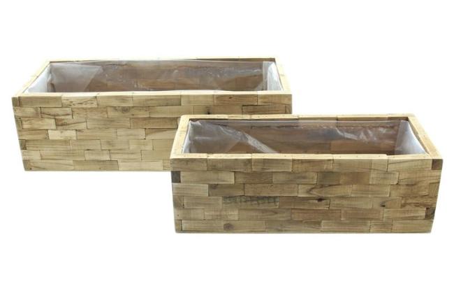 Preview: 2x Pflanzkasten "Puro" aus recyceltem Holz, Blumenkasten, Pflanzentopf für Zimmerpflanzen, Blumentopf