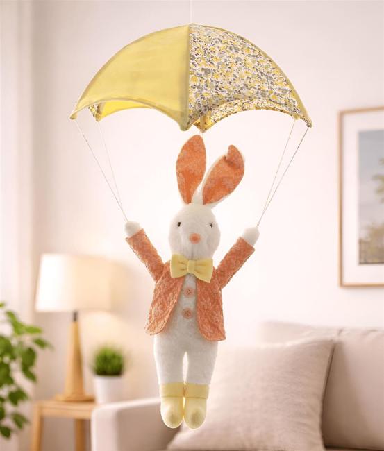 Hase "Fallschirmspringer" Dekofigur für Ostern, 65 cm hoch, Osterhase hängend, Hängedeko, Osterdeko zum Aufhängen