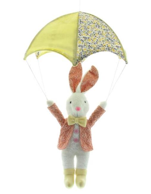 Hase "Fallschirmspringer" Dekofigur für Ostern, 65 cm hoch, Osterhase hängend, Hängedeko, Osterdeko zum Aufhängen