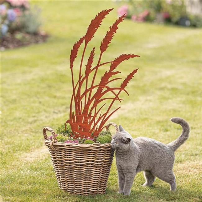 Preview: Gartenstecker "Schilf" aus Metall mit Echt Rost, Roststecker 95 cm hoch, Dekostecker, Outdoor Gartendeko für Draußen