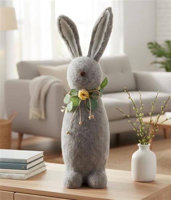 Preview: Hasenfigur "Filz" grau, 50 cm groß, Osterhase Deko, Osterdeko Figur, Osterfigur stehend