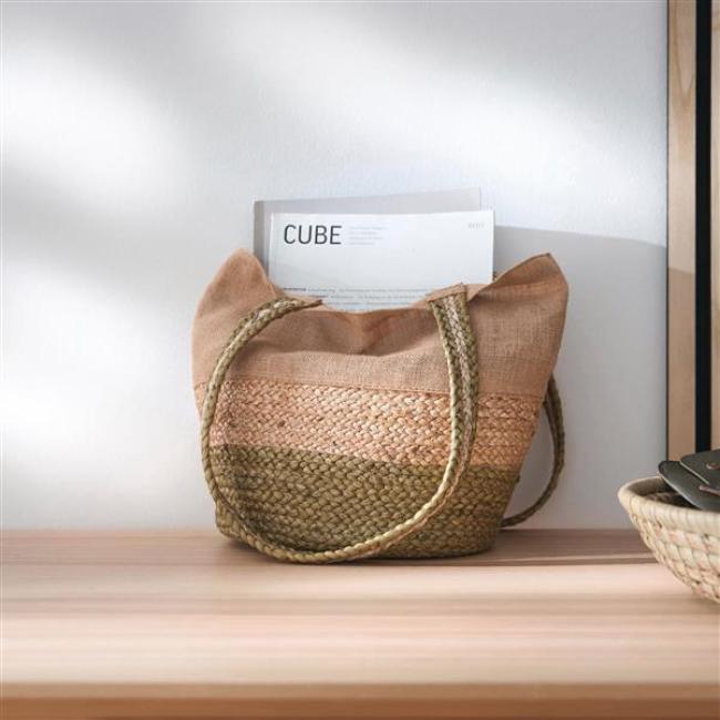 Preview: Umhängetasche "Nature Green" aus Jute, Jutetasche natur / grün, Einkaufstasche mit 2 Henkeln, Shopper, Jutebeutel, Stofftasche, Tote Bag