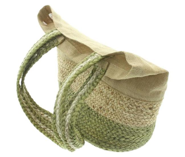 Preview: Umhängetasche "Nature Green" aus Jute, Jutetasche natur / grün, Einkaufstasche mit 2 Henkeln, Shopper, Jutebeutel, Stofftasche, Tote Bag