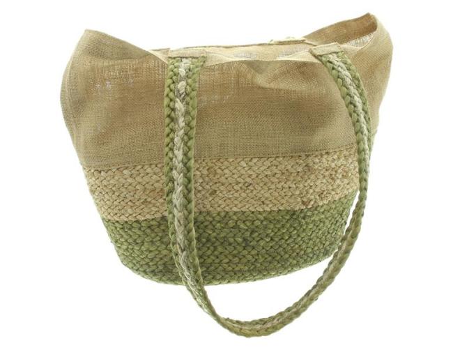 Umhängetasche "Nature Green" aus Jute, Jutetasche natur / grün, Einkaufstasche mit 2 Henkeln, Shopper, Jutebeutel, Stofftasche, Tote Bag