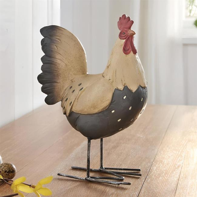 Dekofigur "Hahn" aus Polyresin, Osterdeko 22 cm hoch, nostalgische Gartendeko für Ostern
