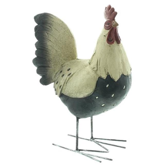Preview: Dekofigur "Hahn" aus Polyresin, Osterdeko 22 cm hoch, nostalgische Gartendeko für Ostern