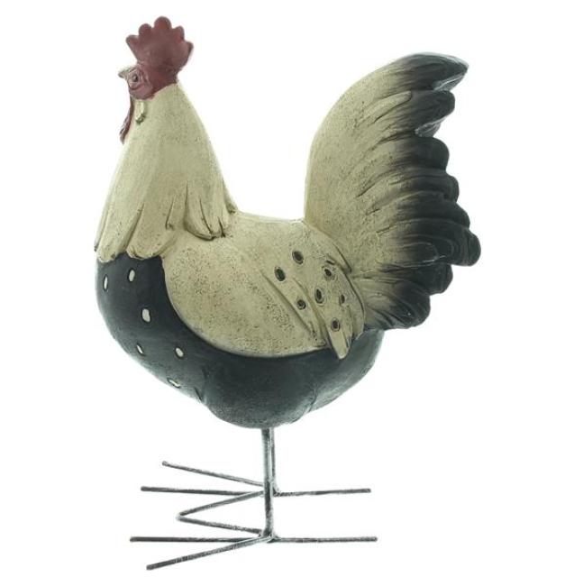 Preview: Dekofigur "Hahn" aus Polyresin, Osterdeko 22 cm hoch, nostalgische Gartendeko für Ostern