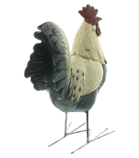 Dekofigur "Hahn" aus Polyresin, Osterdeko 22 cm hoch, nostalgische Gartendeko für Ostern