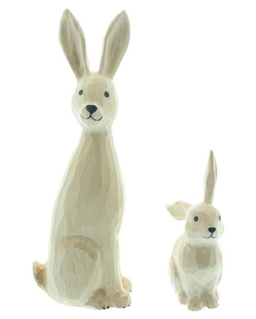 Preview: Hasenfigur "Hasenmutter mit Kind" im 2er Set, Osterdeko aus Holz, 11 + 20 cm hoch, Osterhase Deko Figur, Osterfigur sitzend