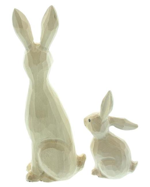 Hasenfigur "Hasenmutter mit Kind" im 2er Set, Osterdeko aus Holz, 11 + 20 cm hoch, Osterhase Deko Figur, Osterfigur sitzend