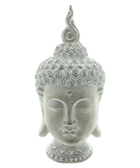 Preview: Buddha Figur "Relax" Gartendeko aus Magnesiumoxid, braun / weiß gekalkt, Buddha Kopf 32 cm groß