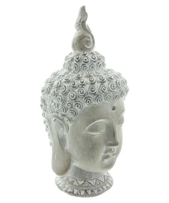 Buddha Figur "Relax" Gartendeko aus Magnesiumoxid, braun / weiß gekalkt, Buddha Kopf 32 cm groß
