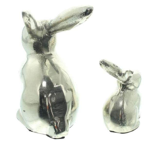 2x Hasenfigur "Silber" aus Aluminium in Antik Optik, Osterdeko 8 + 14 cm hoch, Osterhase Deko Figur, Osterfigur sitzend