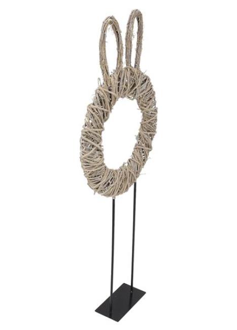Osterdeko "Hasenöhrchen" Weidenkranz Ø 42 cm auf Metall Ständer, 100 cm hoch, Osterkranz, Kranz mit Fuß zum hinstellen