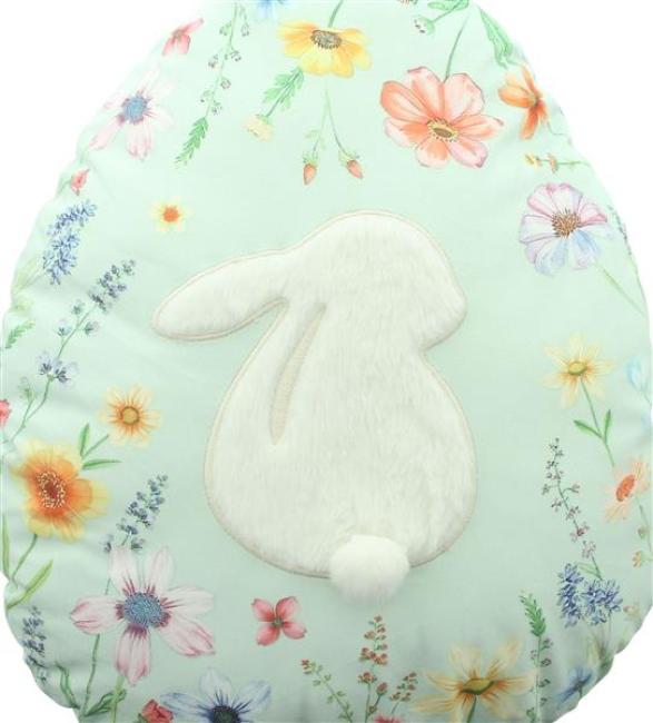 Dekokissen "Osterei" aus Samt in mint grün, Sofakissen mit Hase aus Kunstfell, Zierkissen 33 x 43 cm, Couchkissen Ostern