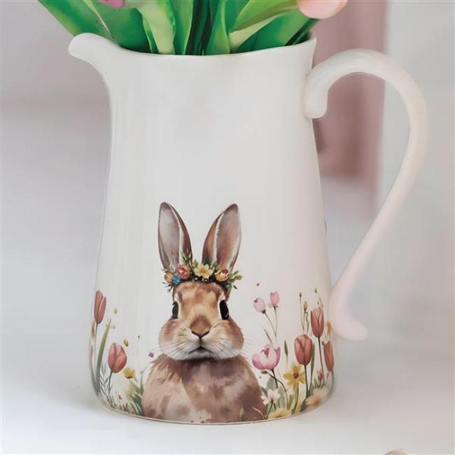 Preview: Dekovase "Häschen" aus Porzellan, glänzend, Tulpenvase 19 cm hoch, Blumenvase, Vase, Dekokanne