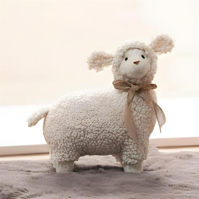 Dekofigur "Lamm" 22 cm groß, Osterdeko mit Teddyfell, Wohnzimmer Deko Figur für Ostern