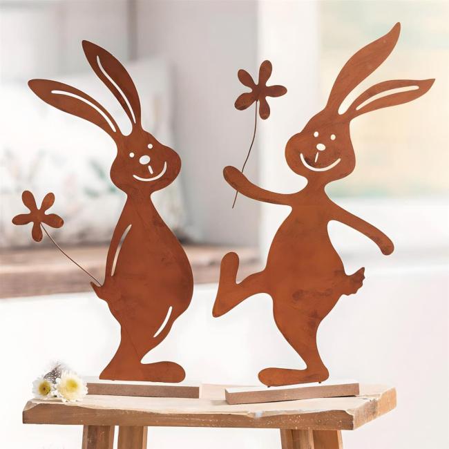 2x Hasenfigur "Rosthase" aus Metall mit Rost Finish, 37 + 38 cm groß, Osterdeko, Osterhase, Deko Figur, Osterfigur