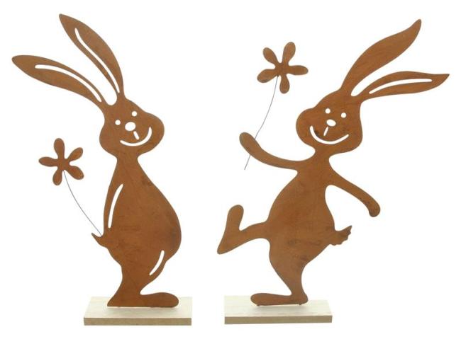 Preview: 2x Hasenfigur "Rosthase" aus Metall mit Rost Finish, 37 + 38 cm groß, Osterdeko, Osterhase, Deko Figur, Osterfigur