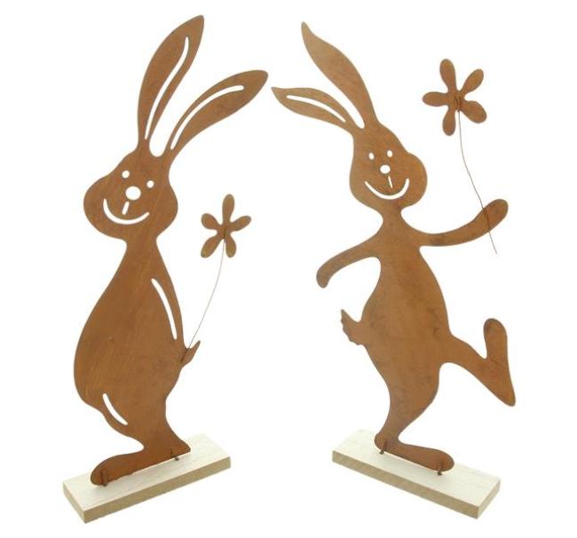 2x Hasenfigur "Rosthase" aus Metall mit Rost Finish, 37 + 38 cm groß, Osterdeko, Osterhase, Deko Figur, Osterfigur