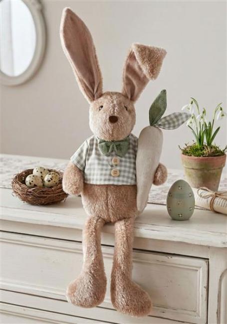 Preview: Kantenhocker Hase "Henry" Kantensitzer in beige, Hasenfigur 60 cm hoch, Osterdeko, Osterhase, Deko Figur, Osterfigur