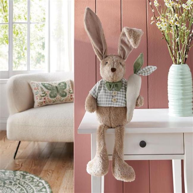 Preview: Kantenhocker Hase "Henry" Kantensitzer in beige, Hasenfigur 60 cm hoch, Osterdeko, Osterhase, Deko Figur, Osterfigur